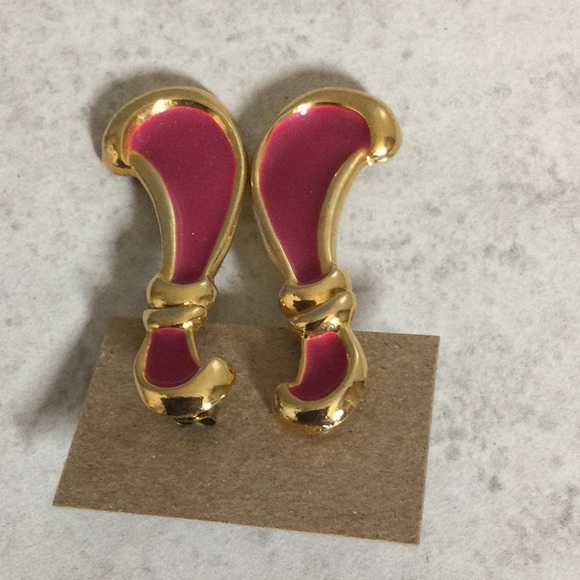 Gold with hot pink enamel drop earrings - Picture 3 of 7